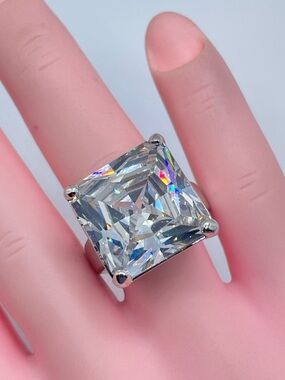 Diamond White Swarovski Crystal Radiant Princess Ring Silver Sz 6 Bold Statement